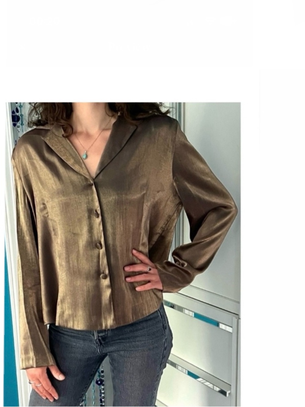 Vintage Chameleon Bronze Gold Metallic Satin Blouse | Multi-Tonal Sheen-